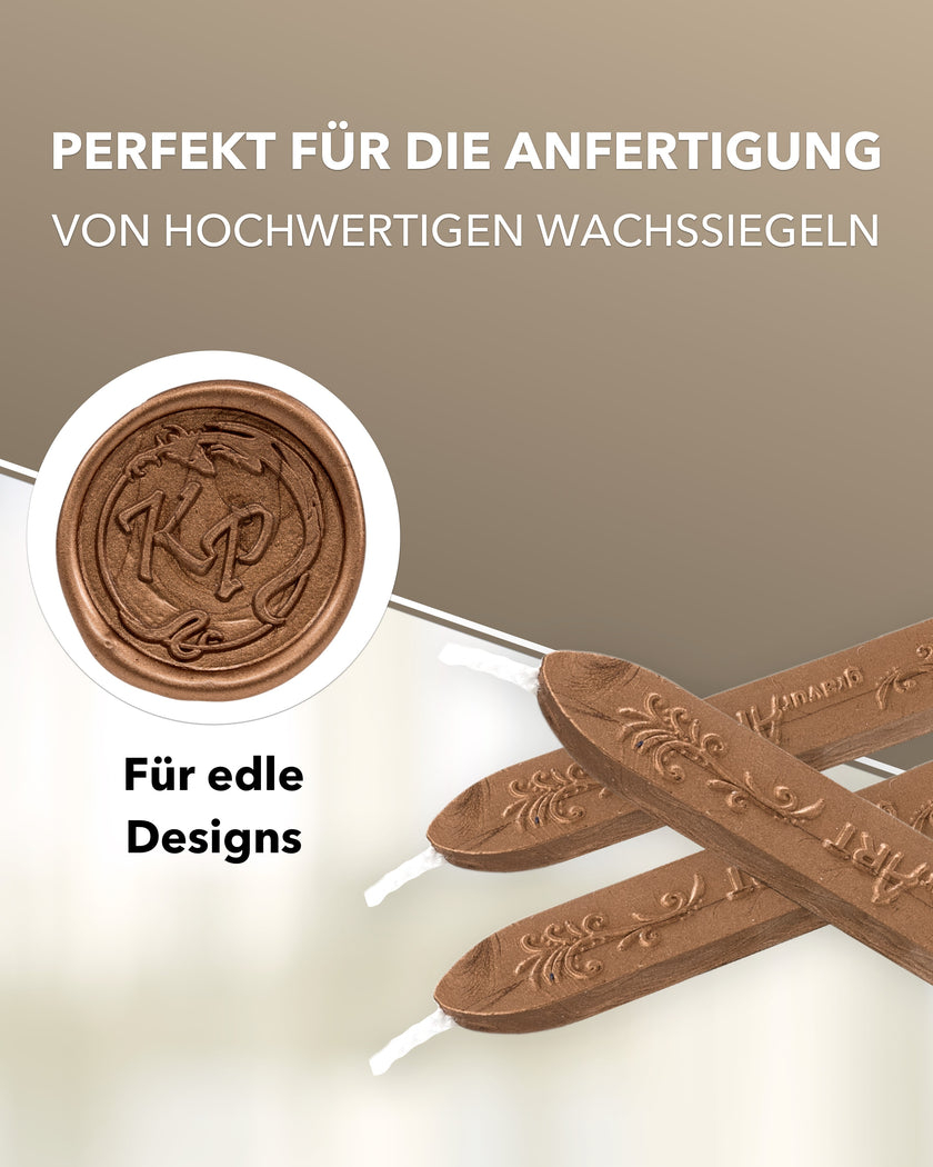 Premium Siegelwachs mit Docht, 3er Pack in Kupfer - Siegelstempel personalisiert