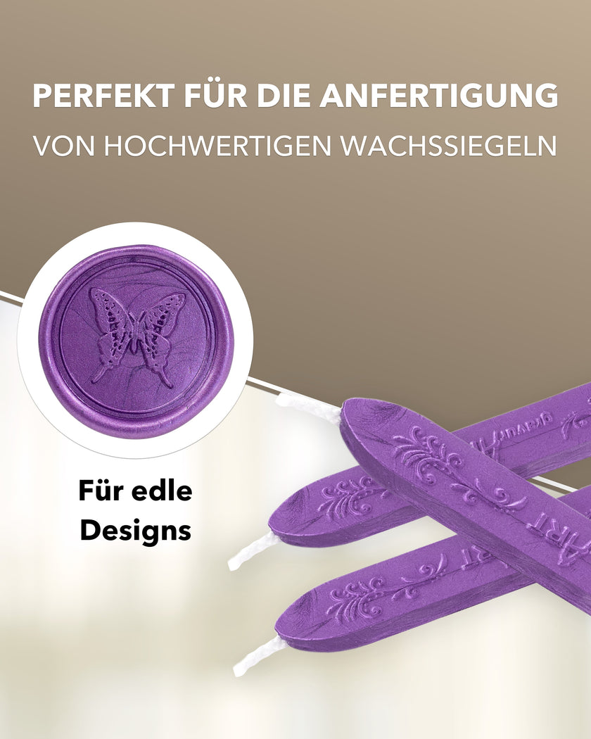 Premium Siegelwachs mit Docht, 3er Pack in Lila-perl. - Siegelstempel personalisiert