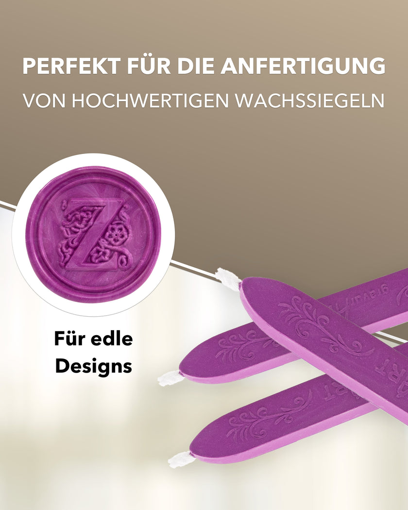 Premium Siegelwachs mit Docht, 3er Pack in Magenta - Siegelstempel personalisiert