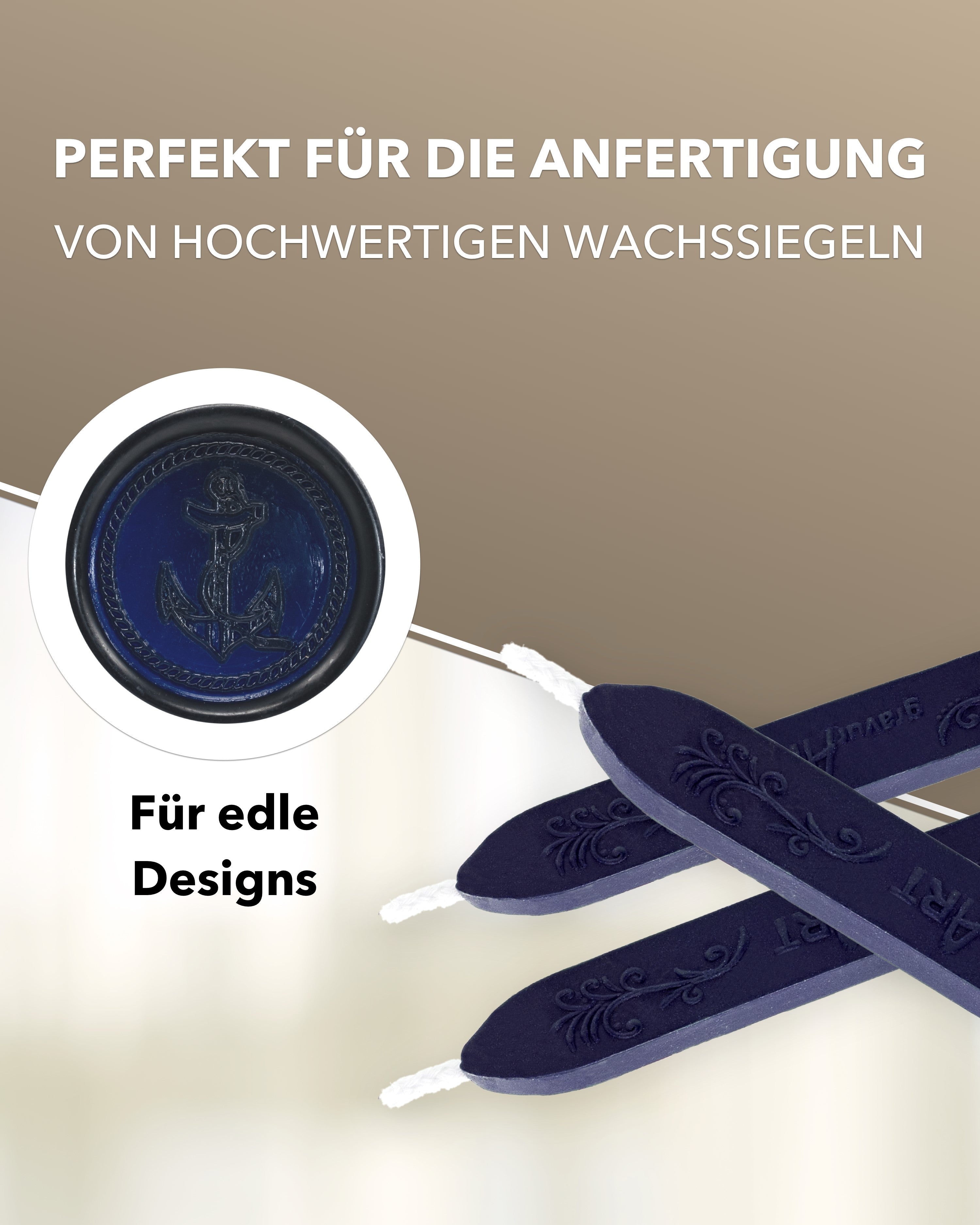 Premium Siegelwachs mit Docht, 3er Pack in Navy-Blue - Siegelstempel personalisiert