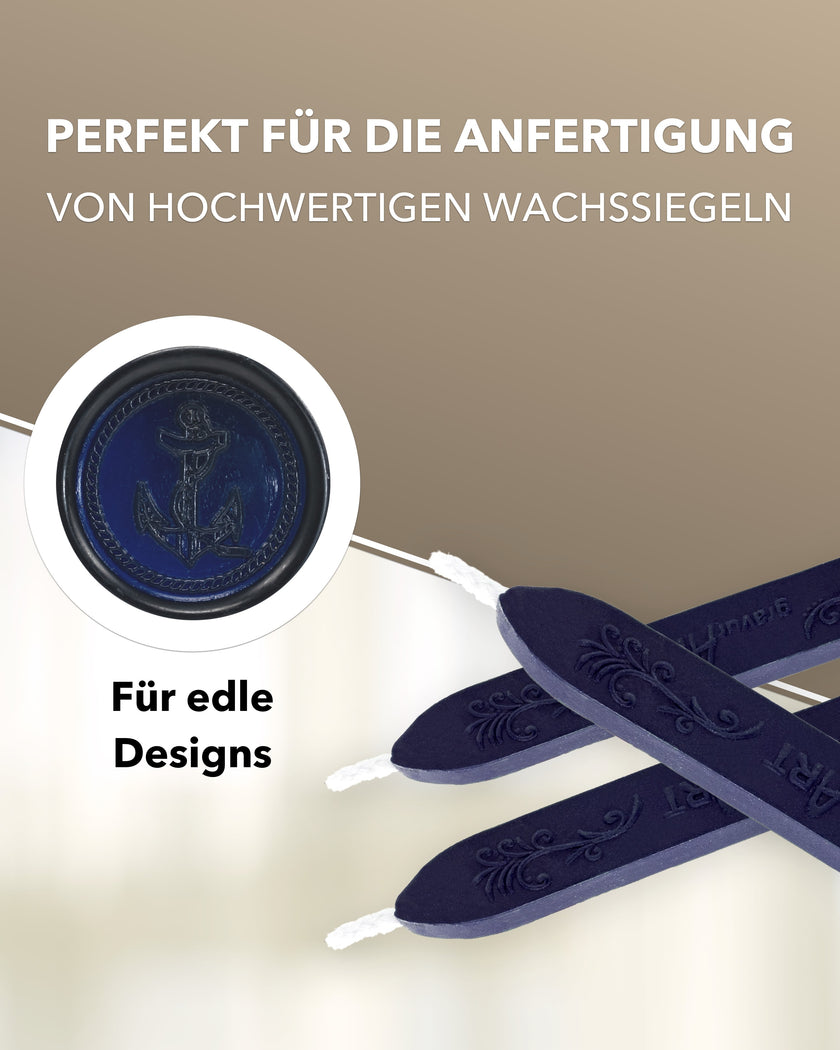 Premium Siegelwachs mit Docht, 3er Pack in Navy-Blue - Siegelstempel personalisiert