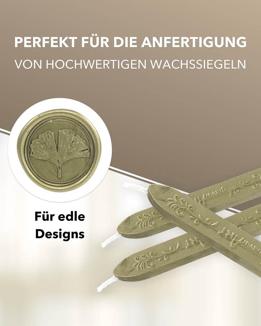 Premium Siegelwachs mit Docht, 3er Pack in Oliv-perl. - Siegelstempel personalisiert