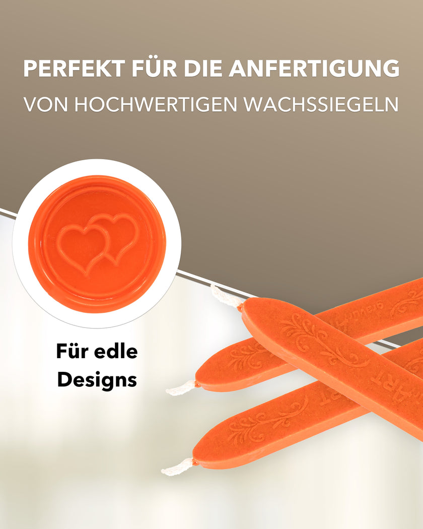 Premium Siegelwachs mit Docht, 3er Pack in Orange - Siegelstempel personalisiert