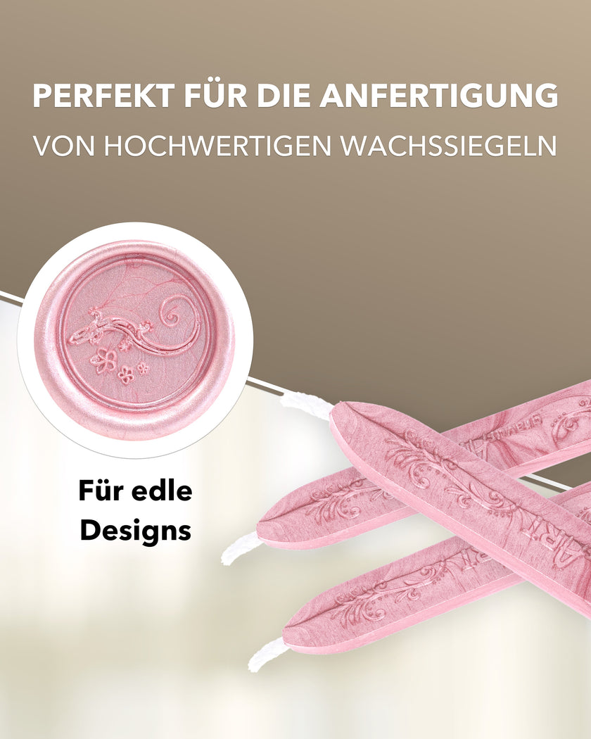 Premium Siegelwachs mit Docht, 3er Pack in Rosé-Perl. - Siegelstempel personalisiert