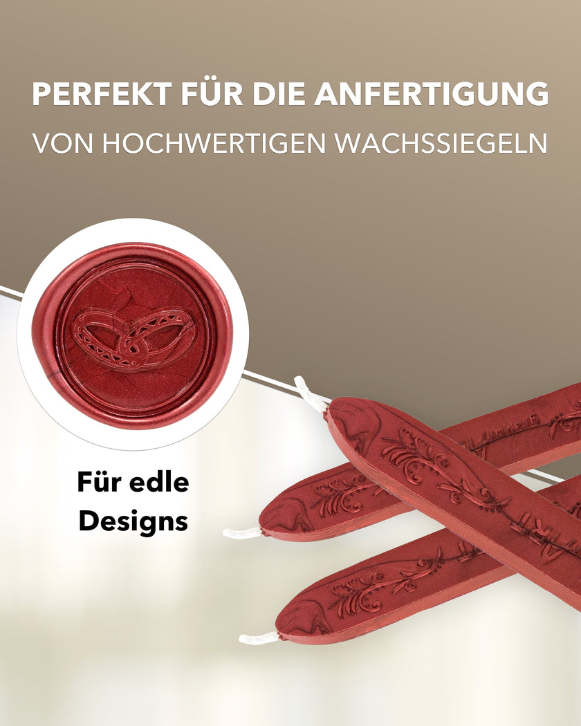 Premium Siegelwachs mit Docht, 3er Pack in Rot-Metallic - Siegelstempel personalisiert