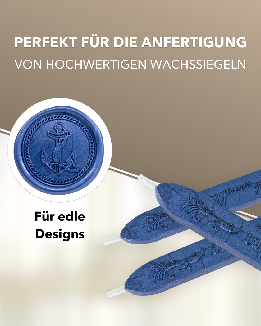 Premium Siegelwachs mit Docht, 3er Pack in Saphir - Siegelstempel personalisiert