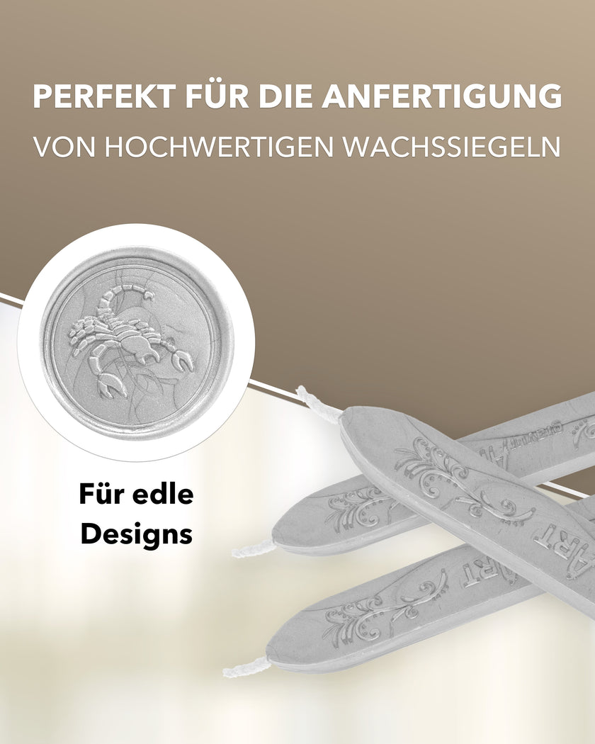 Premium Siegelwachs mit Docht, 3er Pack in Silber - Siegelstempel personalisiert