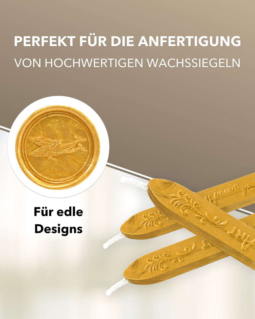 Premium Siegelwachs mit Docht, 3er Pack in Sonnengold - Siegelstempel personalisiert