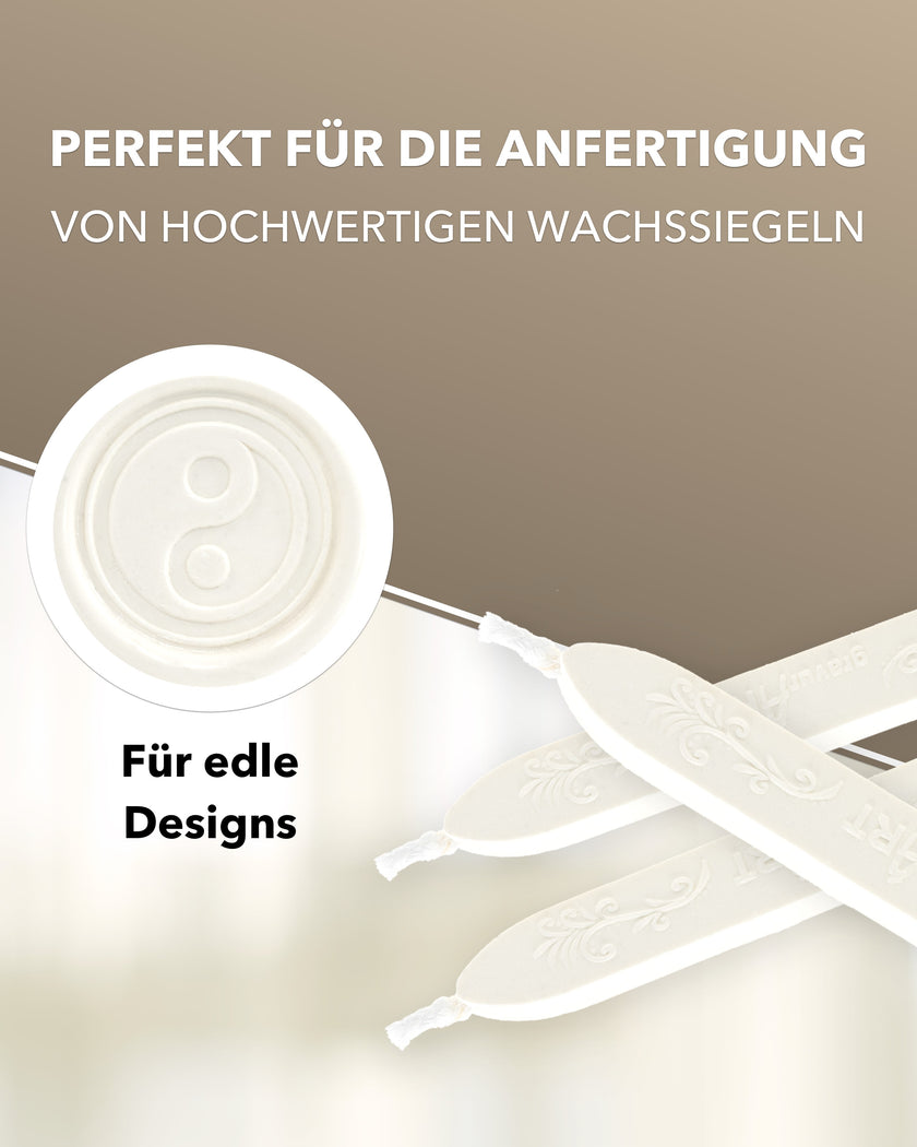 Premium Siegelwachs mit Docht, 3er Pack in Weiß - Siegelstempel personalisiert