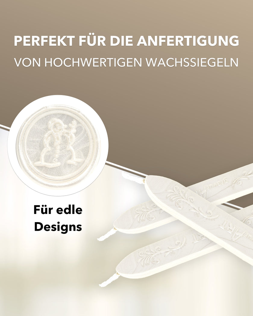 Premium Siegelwachs mit Docht, 3er Pack in Weiß-Perl. - Siegelstempel personalisiert