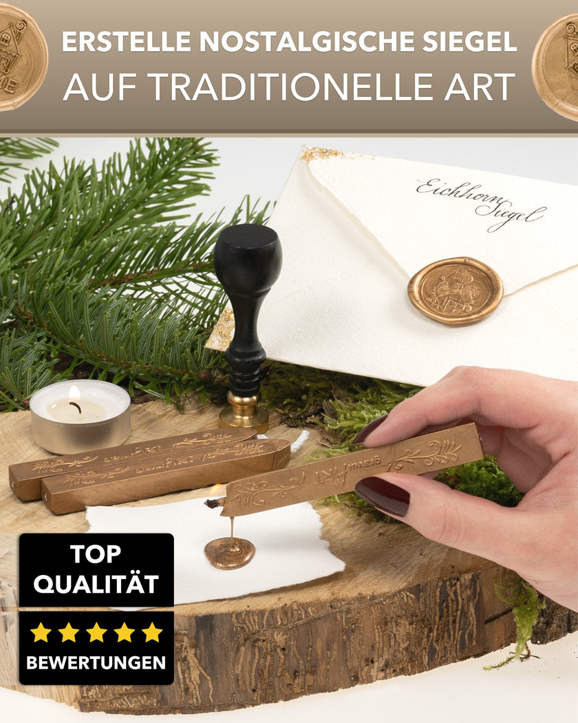 Premium Siegelwachs mit Docht, 3er Pack in Lindrün-perl. - Siegelstempel personalisiert