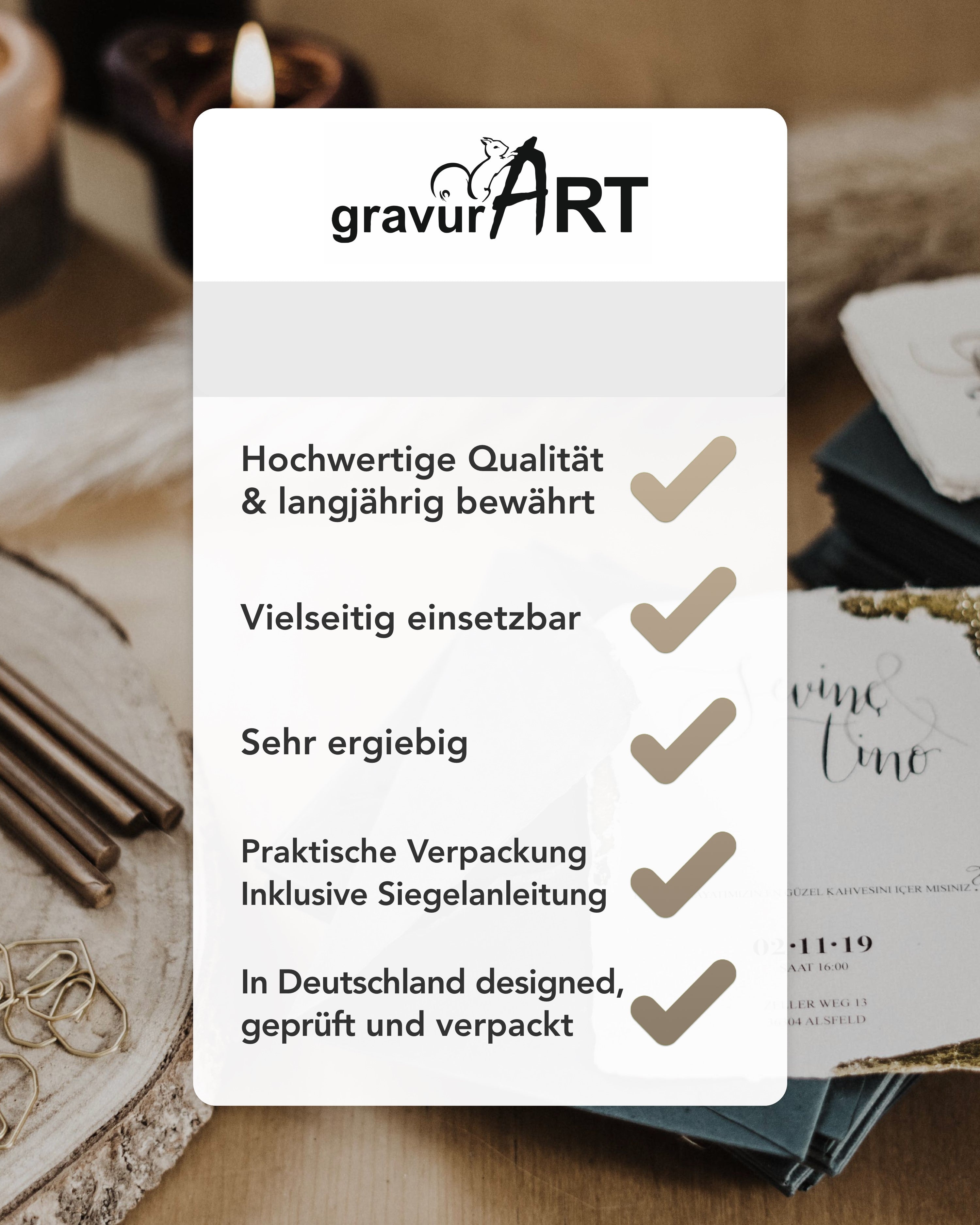 gravurART Siegelwachs Tabs - flexibel - zum Schmelzen im Schmelzlöffel - Farbe Elfenbein-Perl - Siegelstempel personalisiert
