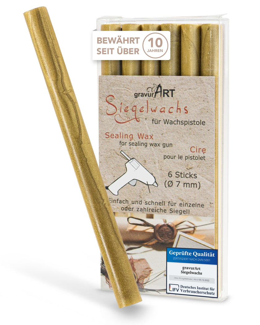 Kopie von Siegelwachs für Wachspistole in Brass, 7mm Durchmesser, 6er Pack - Siegelstempel personalisiert