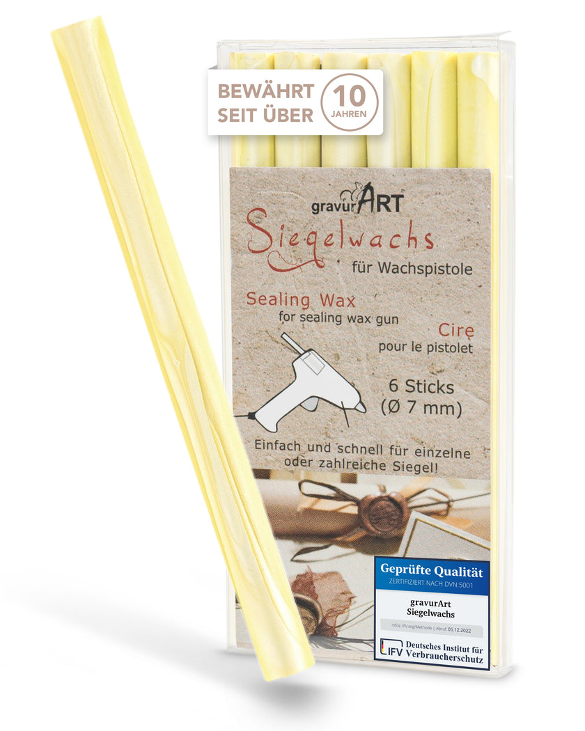 Siegelwachs für Wachspistole in Pastellgelb, 7mm Durchmesser, 6er Pack - Siegelstempel personalisiert