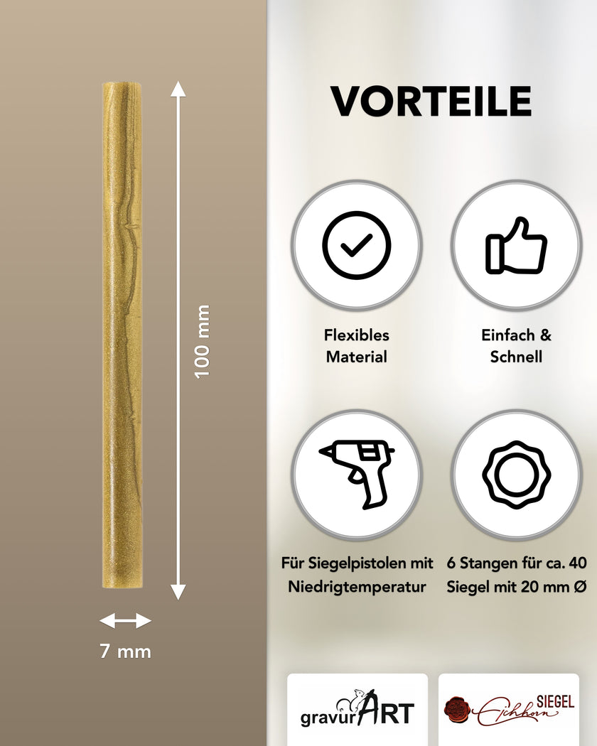 Kopie von Siegelwachs für Wachspistole in Brass, 7mm Durchmesser, 6er Pack - Siegelstempel personalisiert