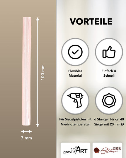 Siegelwachs für Wachspistole in Champagner, 7mm Durchmesser, 6er Pack - Siegelstempel personalisiert