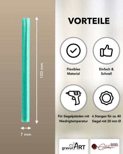 Siegelwachs für Wachspistole in Jade-Perl., 7mm Durchmesser, 6er Pack - Siegelstempel personalisiert