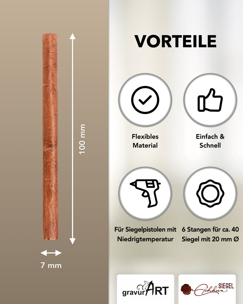 Siegelwachs für Wachspistole in Rubingold, 7mm Durchmesser, 6er Pack - Siegelstempel personalisiert