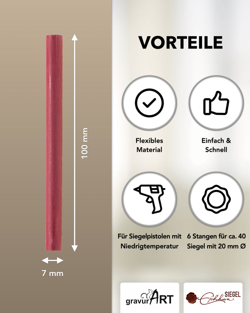 Siegelwachs für Wachspistole in Vintage Rosé, 7mm Durchmesser, 6er Pack - Siegelstempel personalisiert