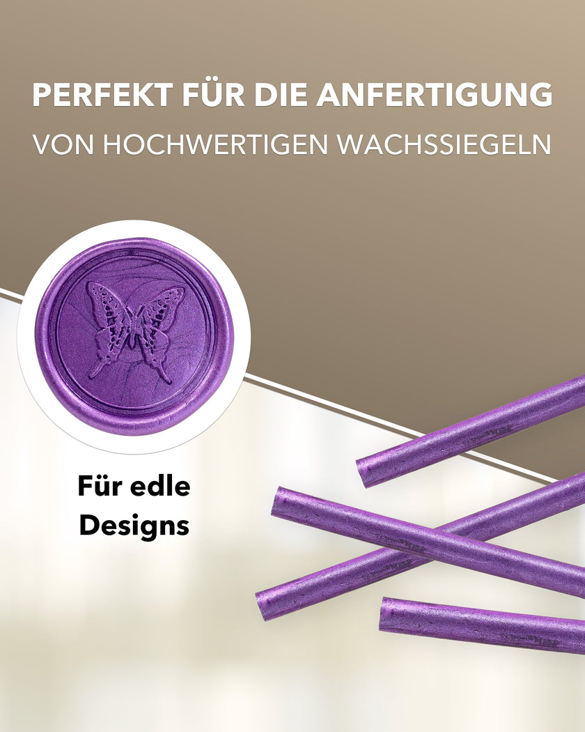 Siegelwachs für Wachspistole in Lila-Perl., 7mm Durchmesser, 6er Pack - Siegelstempel personalisiert