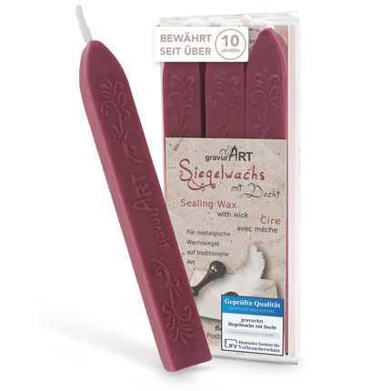 Premium Siegelwachs mit Docht, 3er Pack in Vintage Rosé - Siegelstempel personalisiert