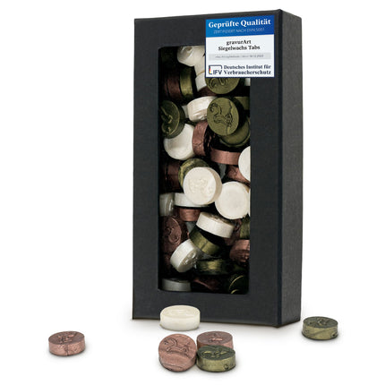 gravurART Siegelwachs Tabs - flexibel - zum Schmelzen im Schmelzlöffel - Mix 1  Farbmix aus Olivgrün, Roségold und Weiß-Perl. - Siegelstempel personalisiert