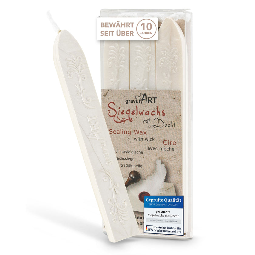 Premium Siegelwachs mit Docht, 3er Pack in Weiß-Perl. - Siegelstempel personalisiert
