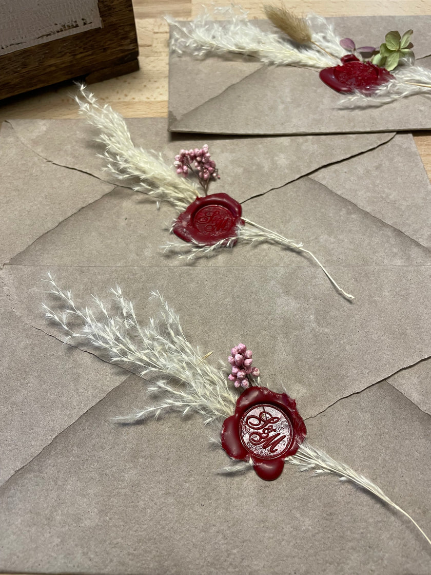 Premium Siegelwachs mit Docht, 3er Pack in Bordeaux-Rot - Siegelstempel personalisiert